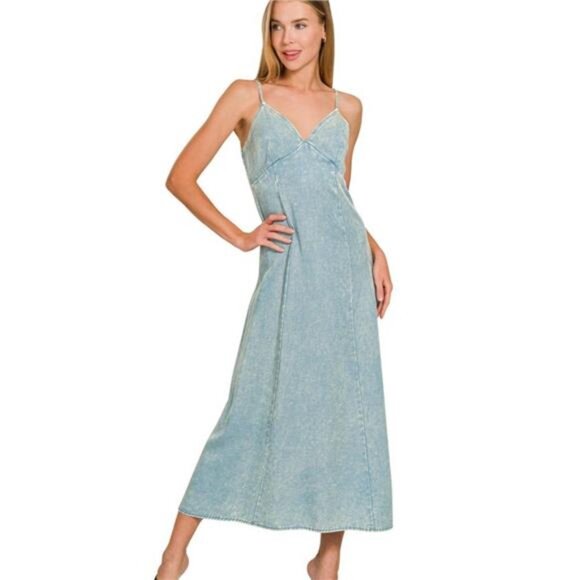 Zenana Tencel Mineral Washed Maxi Dress - Picture 1 of 3